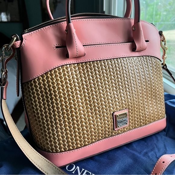 Dooney & Bourke Beacon Woven Pink and Tan Satchel - Picture 3 of 13